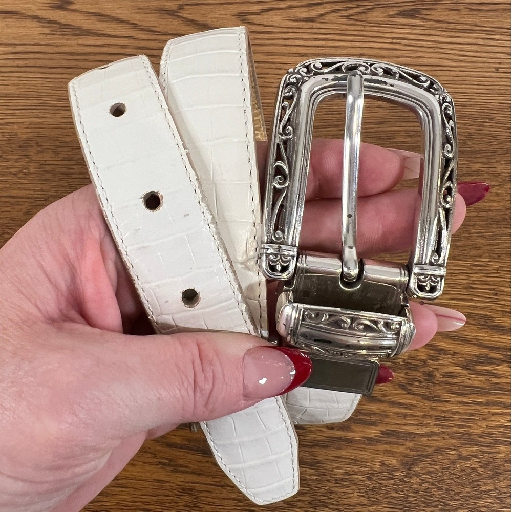 Brighton Reversible‎ White Tan Croc Embossed Leather Belt Women's Y2K
